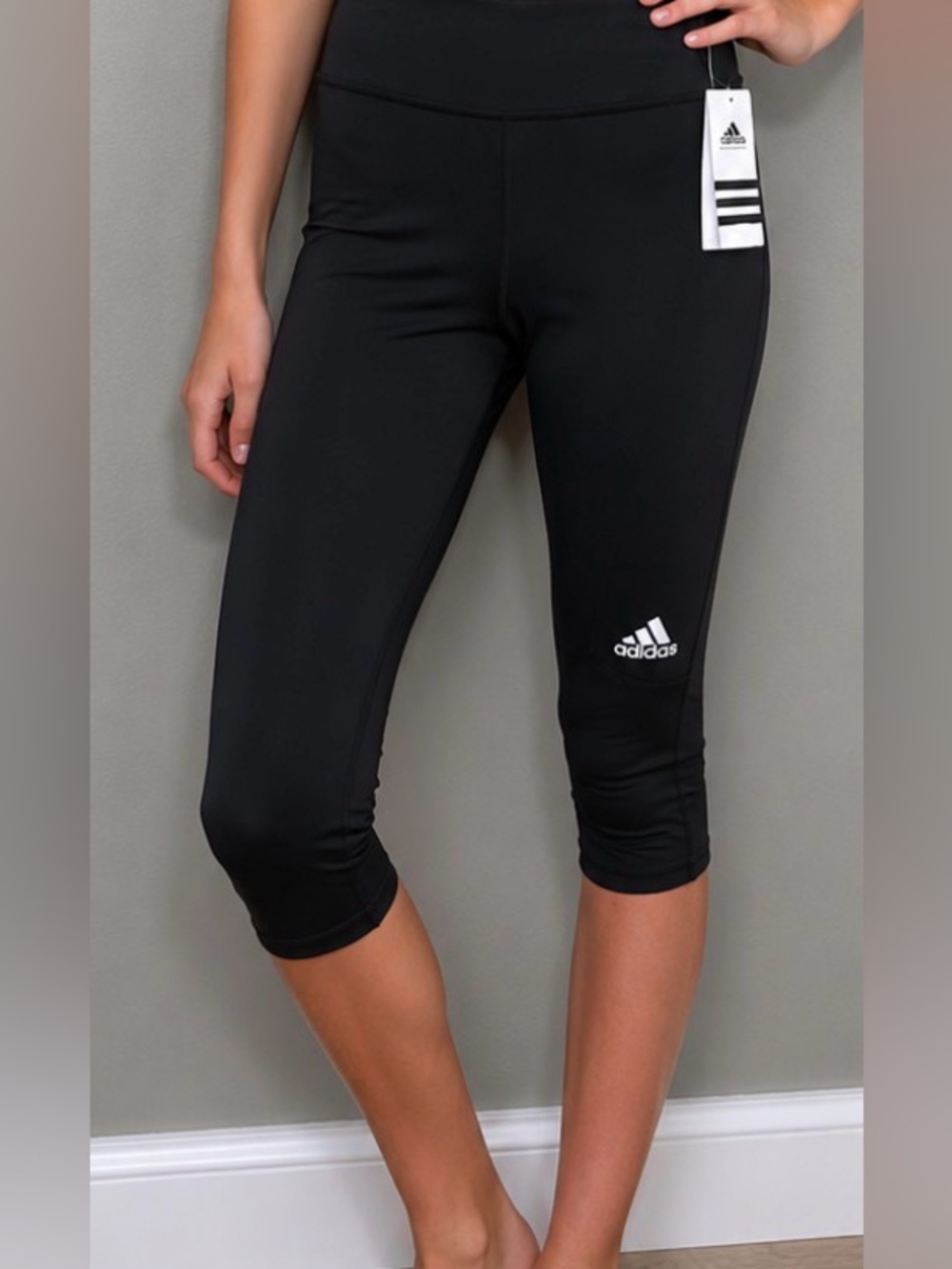 Adidas Girls Size Medium Legging Sport Pants Climalite Capri Black Spandex Yoga